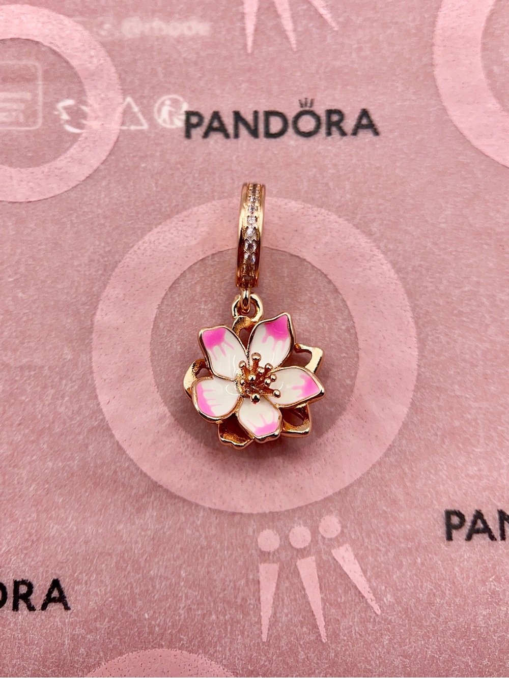 Pandora Rose Gold Pink Peach Blossom Dangle Charm